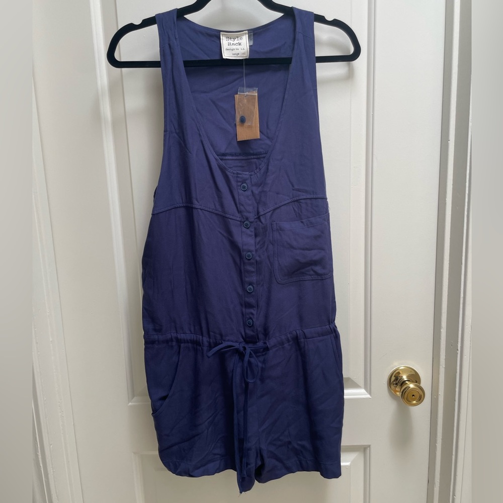 NWT Style Rack Navy Romper in Size Large